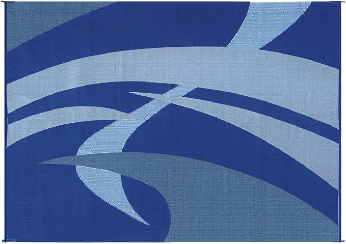 Stylish Camping 159123 Outdoor Patio / RV Camping Mat - Swirl (Blue/Gray/Black/White, 9-Feet x 12-Feet)