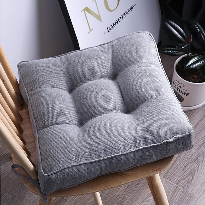 vctops Square Chair Pad Seat Cushion with Ties Solid Color Soft Chair Pads Comfy Velvet Cushion Pillow for Kitchen Dining Office Chair Kids Reading (Grey,20"x20")