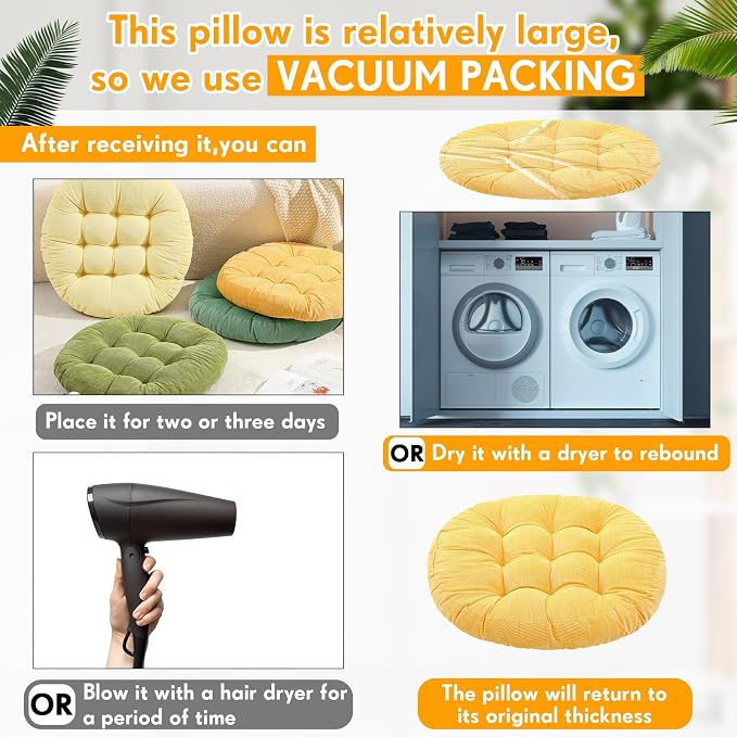 Jerify 4 Pcs Floor Pillow Cushions Large Round Square Large Meditation Floor Pillow for Classroom Adult Meditation Picnic Party Seating Learning Daycare School (Round,Yellow-Green)