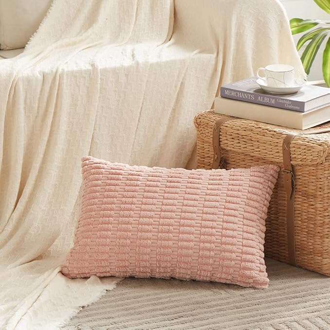 Fancy Homi 4 Packs Decorative Throw Pillow Covers for Living Room Couch Bed, Modern Farmhouse Boho Home Décor Accent Cushion Case, 24" x 16" (Pack of 4), Blush Pink