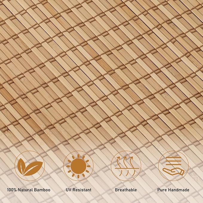 SEEYE Cordless Bamboo Roman Shades, Blackout Natural Bamboo Blinds for Indoor Windows, Roll Up Blind Privacy Shade for Home, Office, Door, UV Resistant & Easy to Install, 44" W x 64" H, Carbonized