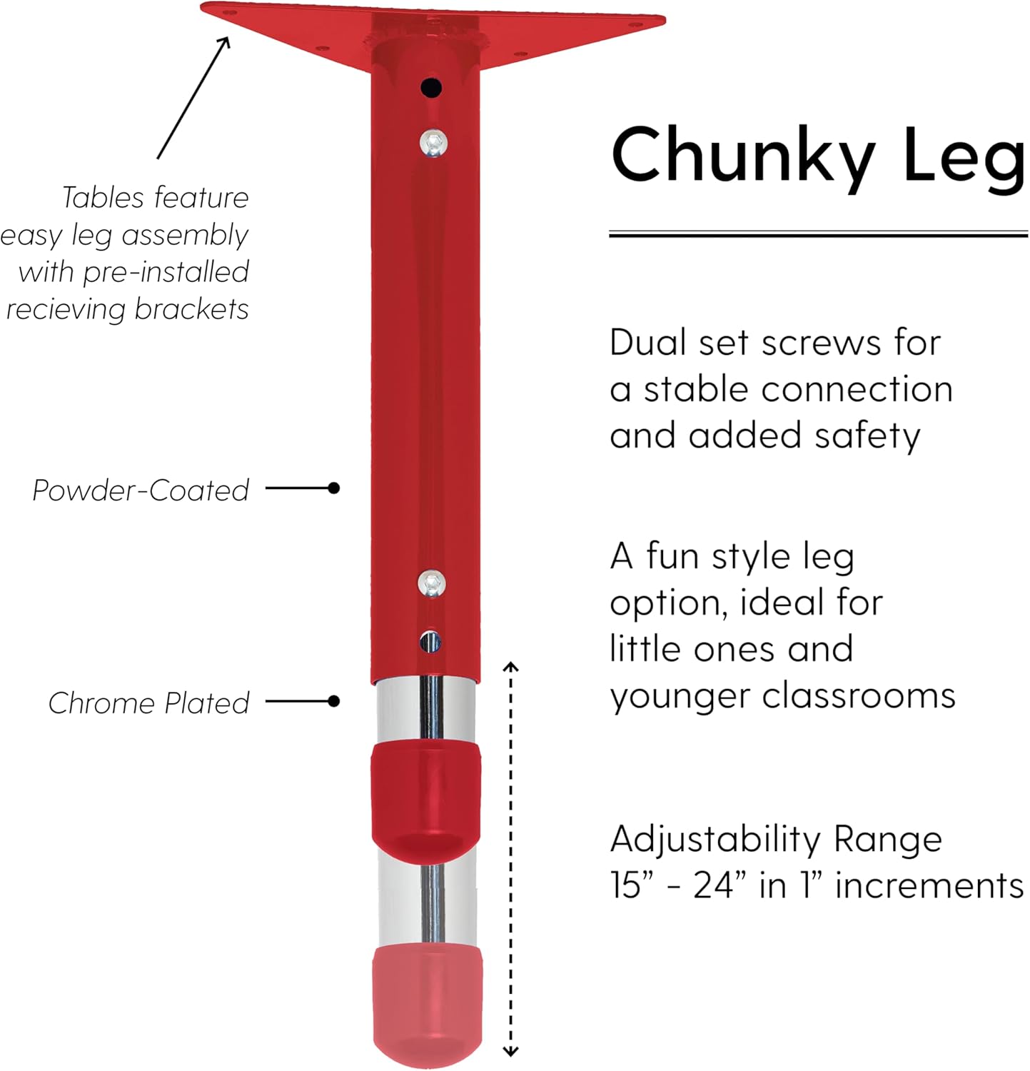 FDP Rectangle Activity School and Classroom Kids Table (24 x 60 inch), Chunky Toddler Legs, Adjustable Height 15-24 inches - Gray Top and Red Edge