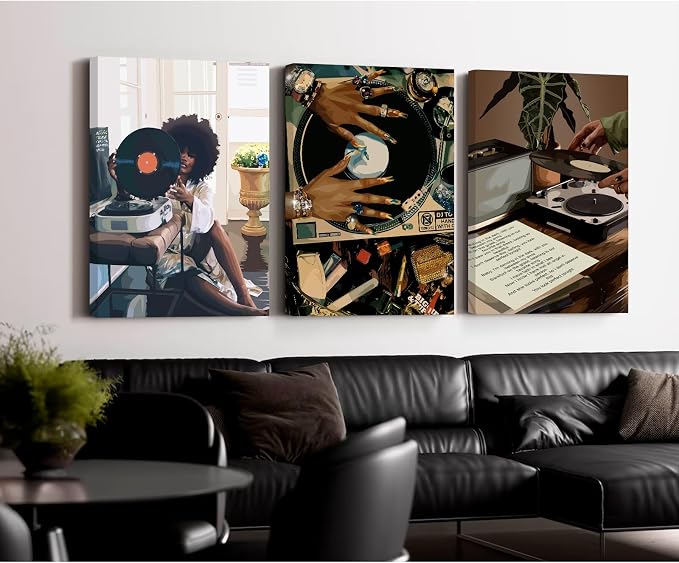 SYYANKK Black Woman Wall Art African American Women Canvas Wall Decor Black Girl Poster Fashion Female Wall Art Feminine Abstract Pictures Boho Prints for Bedroom Bathroom 16x24x3 Inch Ready to Hang