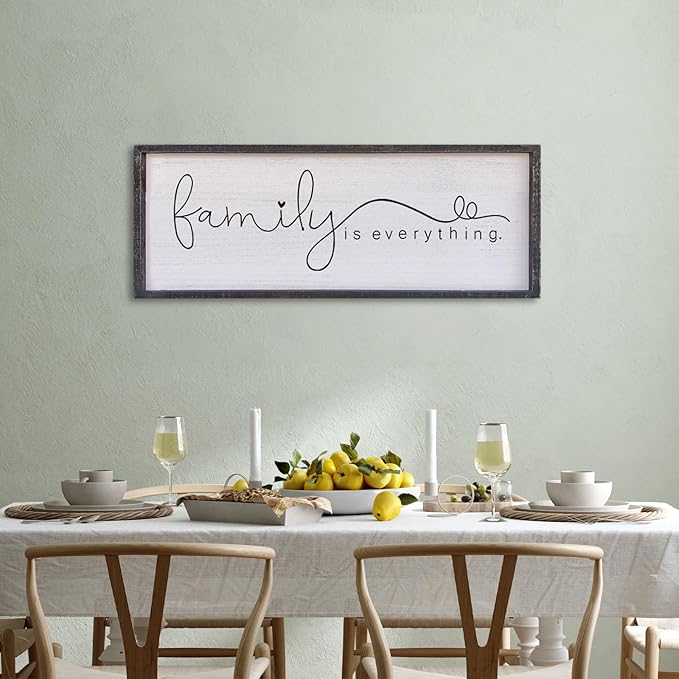 Surfapans Family is Everything Wall Decor 40"x15" Living Room Farmhouse Vintage Sign Rustic Home Hallway Entryway Large Gratitude House Horizontal Simple Wood Framed Wall Hanging Art (Black)
