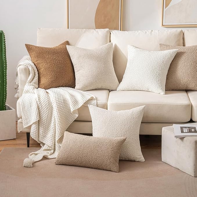 MIULEE 18x18 Inch Decorative Pillow Covers for Couch Bed Set of 2 Textured Boucle Neutral Throw Pillow Covers Oatmeal Accent Solid Pillowcases Sofa Living Room Home Decor