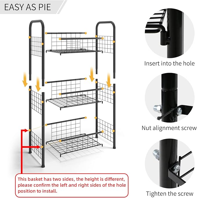 PROXRACER 3-Tier FreeStanding Open Shelf,Bathroom Organizer Shelves Unit with Adjustable Feet, Metal Steel Storage Tower Organizer Rack Basket Cart for Bathroom, Living Room, Balcony, Kitchen