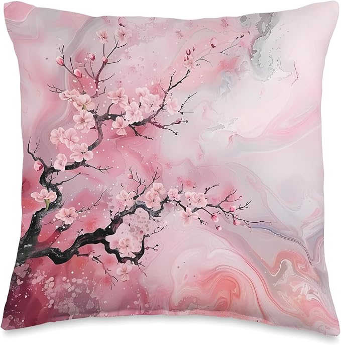Cherry Blossom Abstract Wall Art - Japanese Sakura Painting Throw Pillow
