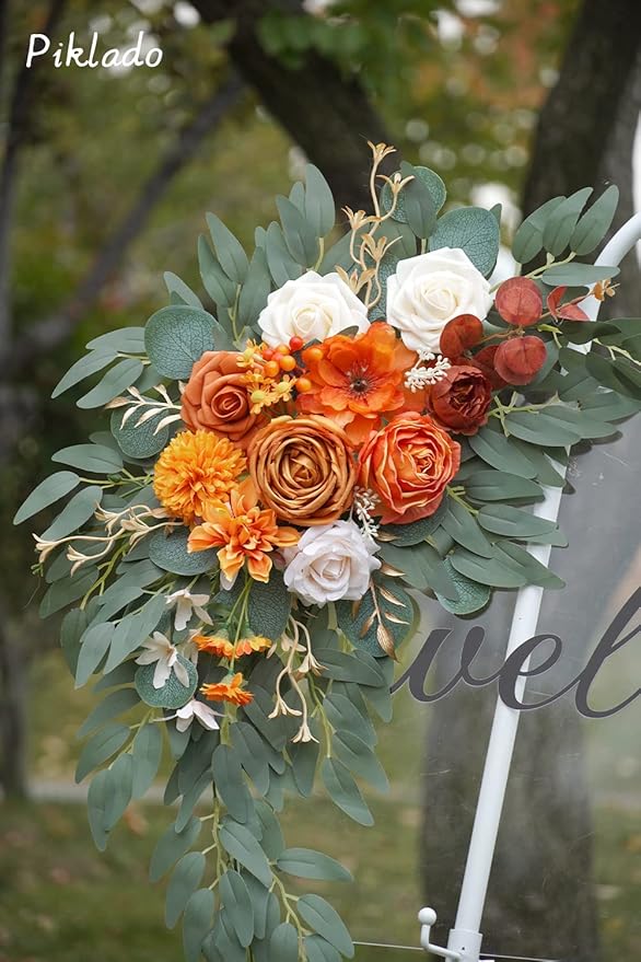Faux Flower Swag Set of 2 for Wedding Welcome Signs Floral Swag Reception Ceremony Decor Orange