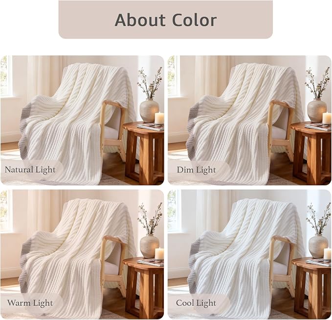 WRENSONGE Soft Throw Blanket for Couch-Cozy Reversible Knitted Blankets | Lightweight Warm Fluffy Decor for Women, Mom, Her & Girls, Sofa, Chair, Bed, 50x60in, White