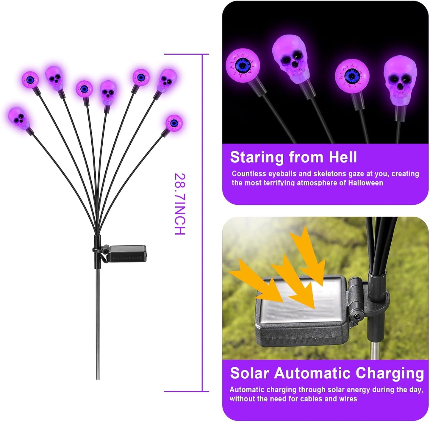 Solar Halloween Lights Outdoor, Scary Eyeball Lights, 4PACK 32LED, IP65 Waterproof, Decor for Garden/Yard/Patio/Lawn/Pathway (Purple)