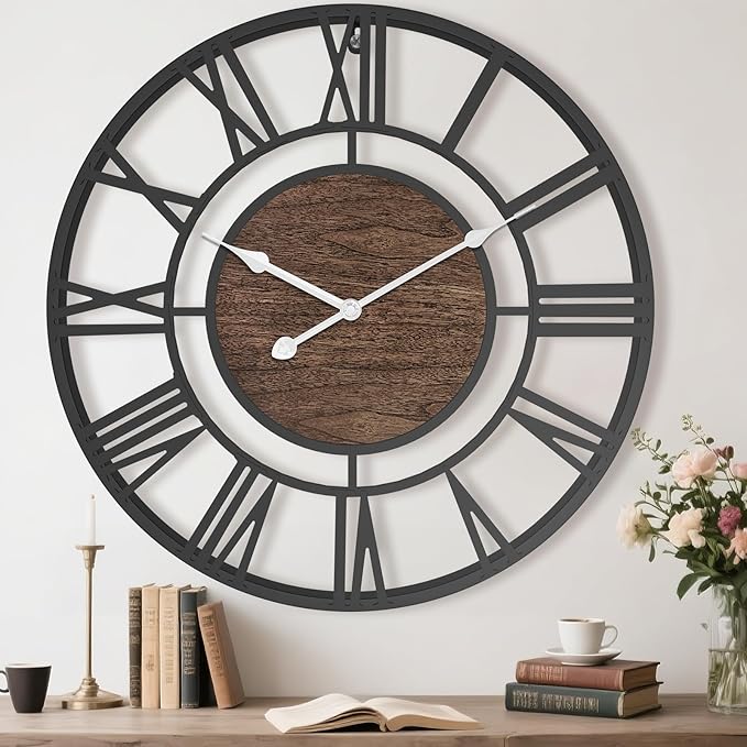 Pytha Sight Large Wall Clock for Lving Room,16 Inch Modern Industrial Decorative Metal Silent Battery Operated Big Roman Numerals Wall Clocks for Bedroom,Kitchen,Dining Room,Office,Kitchen
