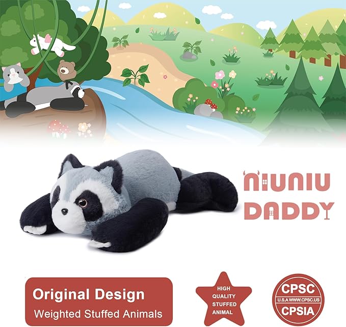 Niuniu Daddy 20" | 3.3 Pound Raccoon Weighted Stuffed Animals for Kids Adults, Soft Raccoon Plushies Animal Toys for Sleeping Hugging, Cute Body Pillow for Presents Birthday Christmas Holiday Easter