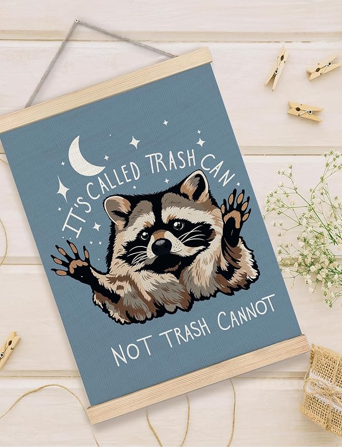 Foritho Funny Motivational Raccoon Meme Poster Wall Art Framed for Office Dorm Home, Sarcastic Work Trash Panda Office Canvas Prints Wall Decor for Coworkers Women Men, 12x16 Inch - Blue