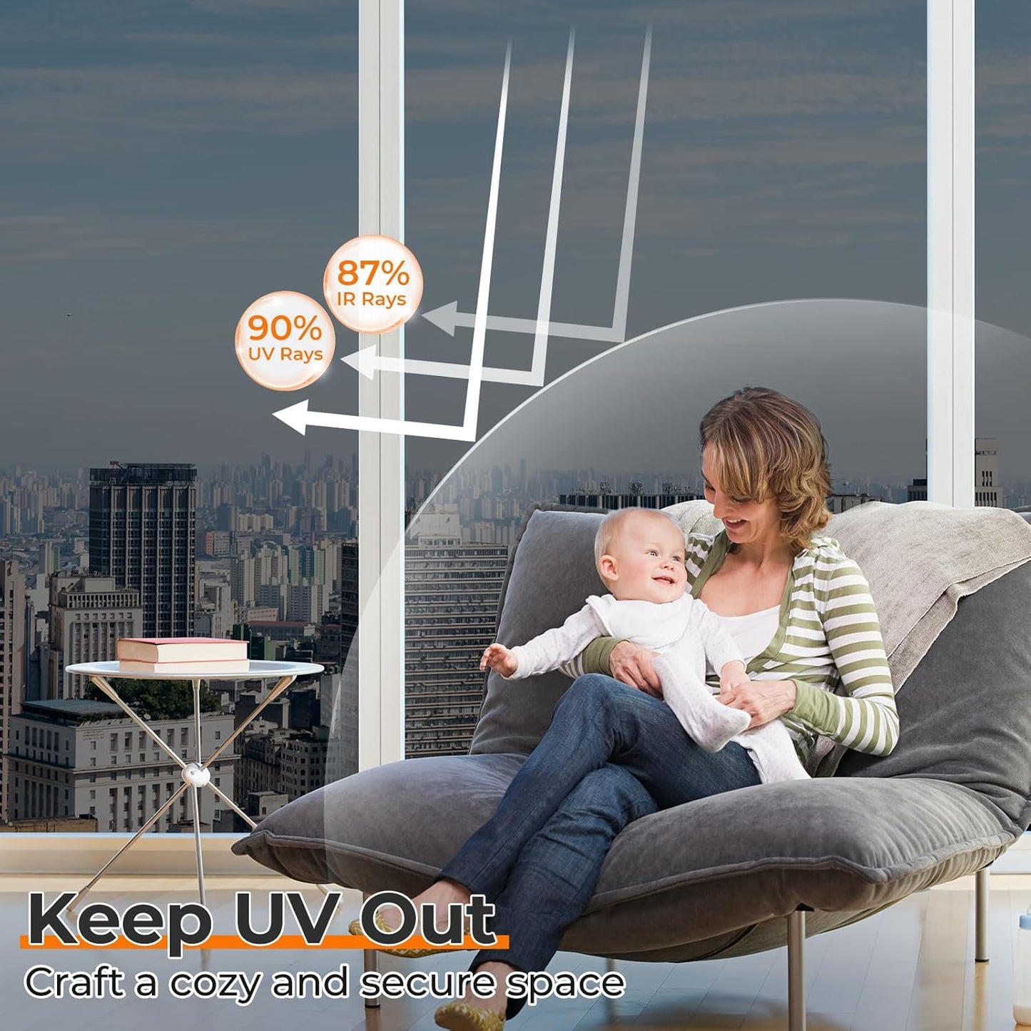 DOWELL Window Privacy Film, One Way Window Tint for Home, Static Cling Anti UV Sun Blocking Reflective Mirror Film, Heat Control See Out Not in Glass Tinting, Black Silver, 17.5" x 78.7"