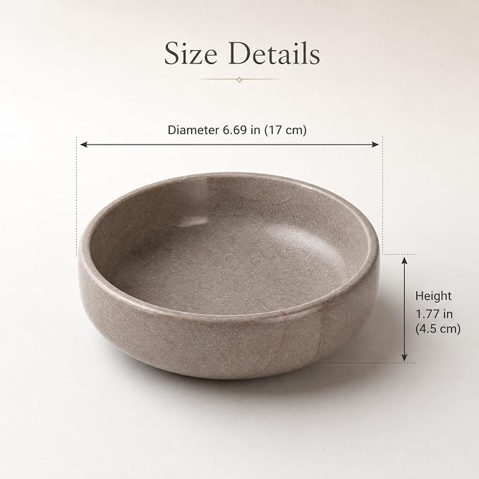 Natural Marble Decorative Bowl 17cm 4.5cm Height, Multifunctional Serving Bowl for Jewelry, Keys, Candy, Snacks, Fruits Modern Home Decor for Entryway, Coffee Table, Bedroom