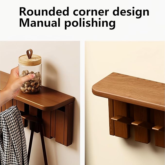 Wall Mounted Coat RackHooks Piano Key Hangers Natural Solid Wood Hanger Non-Woven Fabric Clothes Hangers for Closet, Kitchen, Bedroom, Bathroom, Entryway (Tray-Walnut, 6 Hooks)