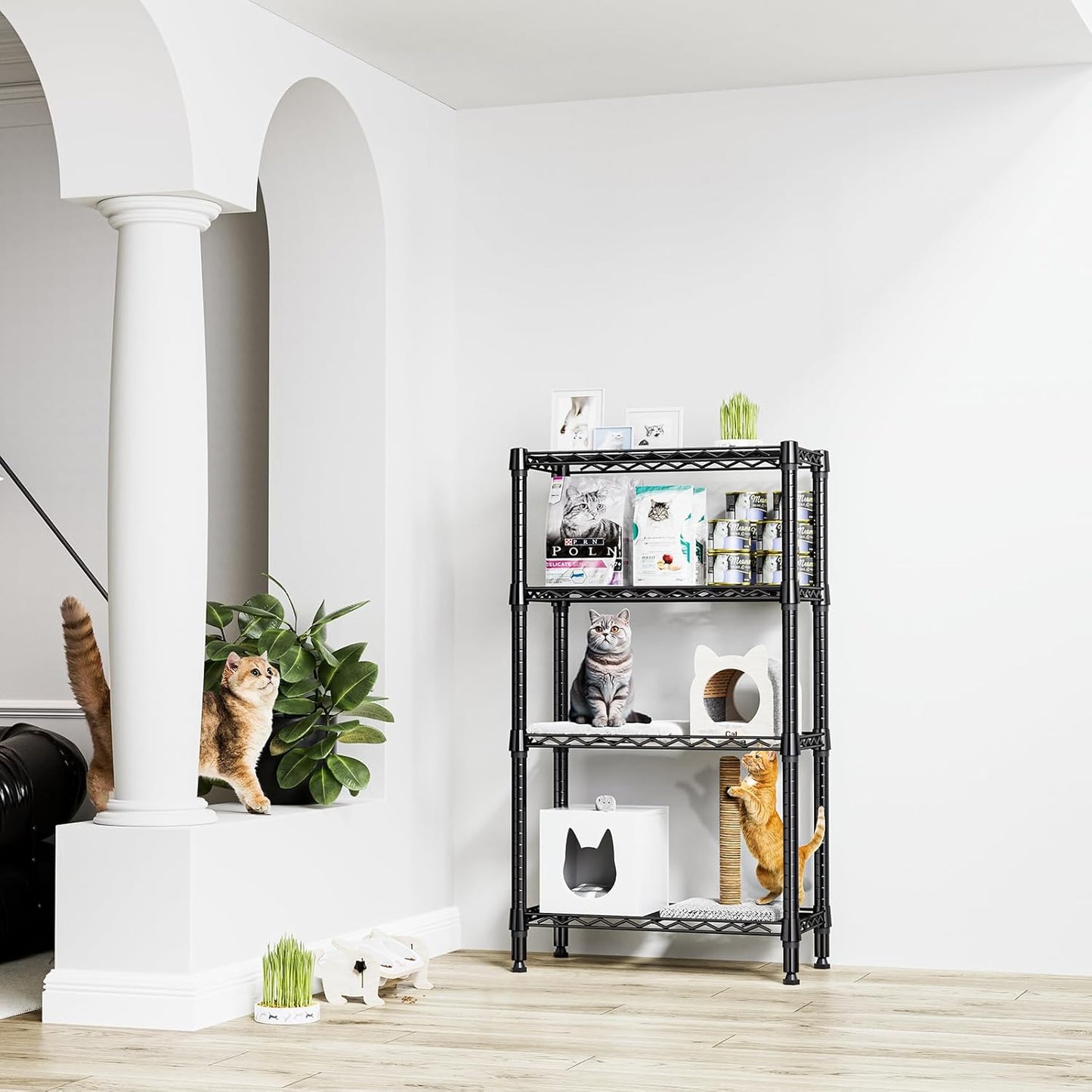 1000 lbs 4 Tier Shelf Metal Storage Shelves Wire Rack Closet Organizers for Garage Kitchen Bathroom Laundry Black 11.8" D x 25.6" W x 45.5" H