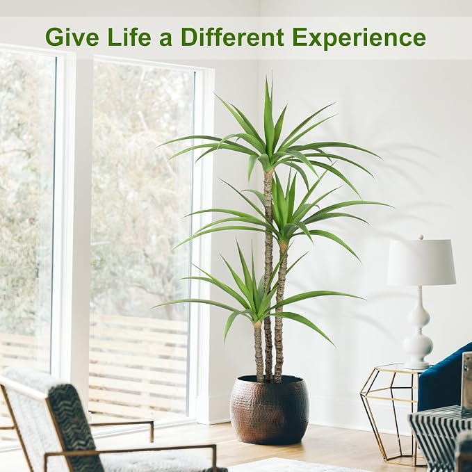 Artificial Tree 5ft Faux Agave Plant with 3 Heads in Pot Fake Tree for Home Decor Indoor or Outdoor Office Decoration,Farmhouse,Store Floor Decor Housewarming Gift(1 Pack)