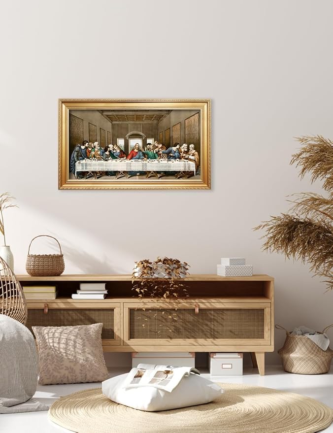 DECORARTS - The Last Supper by Leonardo Da Vinci Giclee Reproducation, Giclee Prints Acid Free Cotton Canvas with Matching Gold Solid Wooden Frame. Total Framed Size: 34.5" W x 20.5" H
