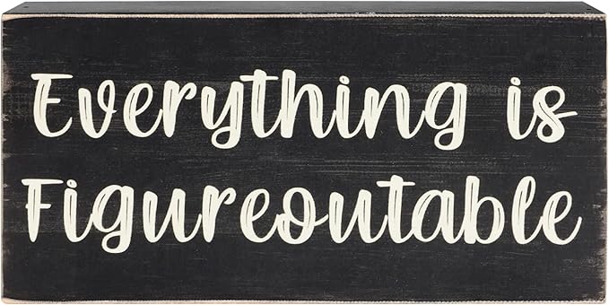 Esur Home Office Desk Black Decor - Inspirational Farmhouse Wooden Box Sign - Everything is Figureoutable