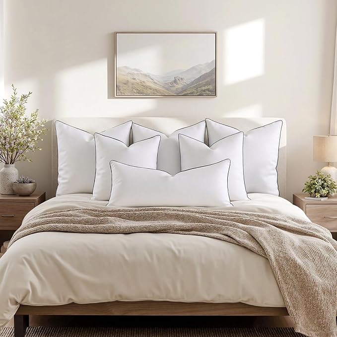 MIULEE Goose Feather Down 20x20 Pillow Insert Set of 2 with 100% Down-Proof Cotton Cover, Soft Fluffy Decorative Pillow for Sofa Bed Couch Living Room White
