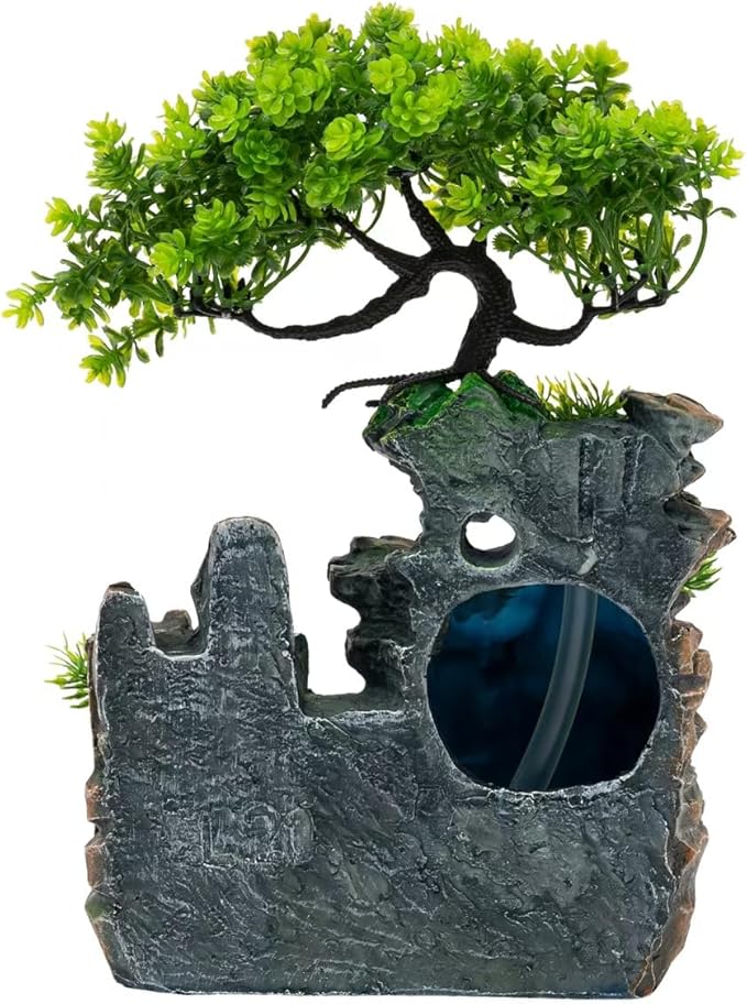 11-Inch Tabletop LED Waterfall Fountain with Atomizer – Quiet Resin Rockery Mist Humidifier for Bedroom, Office, Meditation or Gift Décor