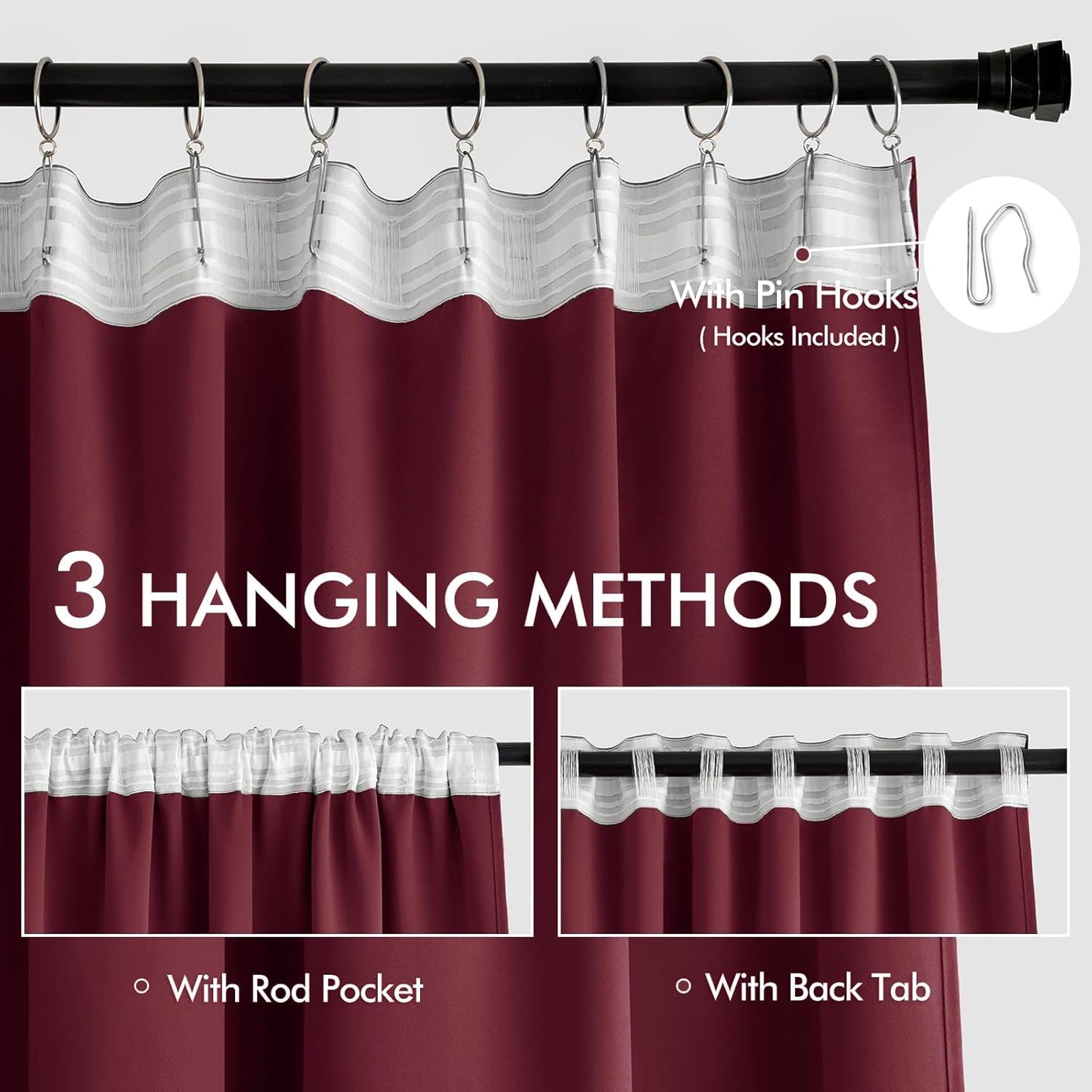 MIULEE Wine Red Back Tab Blackout Curtains 84 Inch Length 2 Panels Set for Living Room Bedroom Privacy, Rod Pocket/Pinch Pleat Thermal Insulated Room Darkening Pleated Light Blocking Drapes