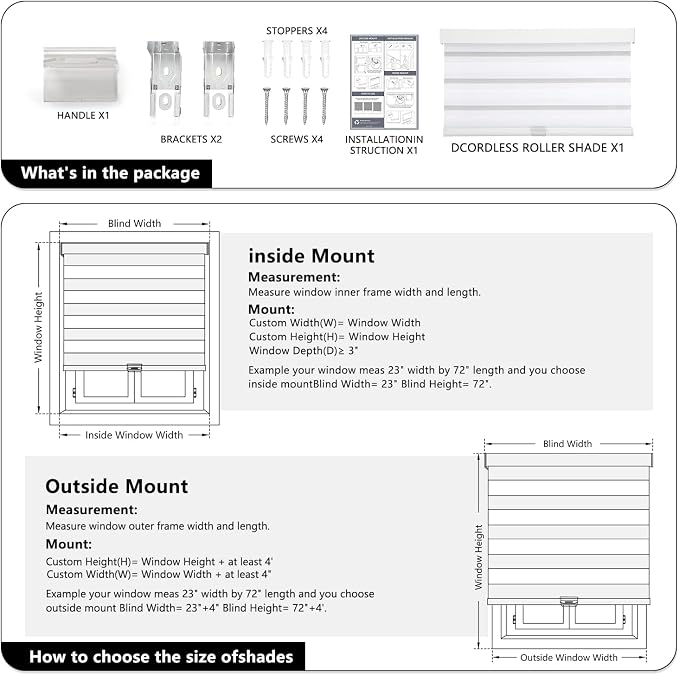 AOSKY Cordless Zebra Blinds for Windows Pull Down Roller Window Shades Dual Layer Light Filtering Privacy for Day and Night, Free-Stop Door Shades for Home Easy to Install (34.5" W X 47" H, White)