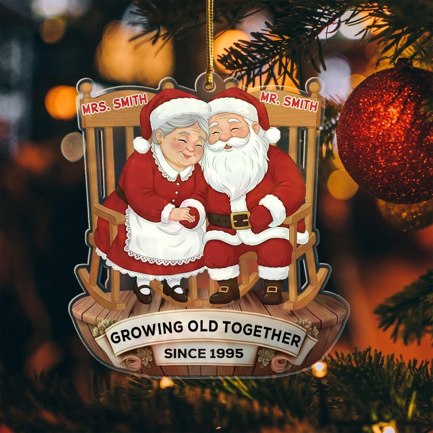 Personalized Text & Name Old Couple Sitting On Rocking Chairs Shaped Xmas Ornament, Growing Old Together Anniversary Ornament Gift for Husband Wife Parents,Custom Mr Mrs Together Christmas Decor 2025