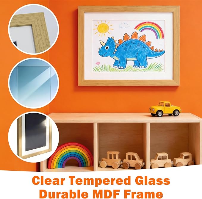 Kids Art Frames 8.5x11, 4-Pack Front Opening Changeable Picture Frames for Kids Artwork, Holds 150 Pieces Each, Artwork Storage and Wall Display Frame for Drawings, Portfolio, Black & Wood