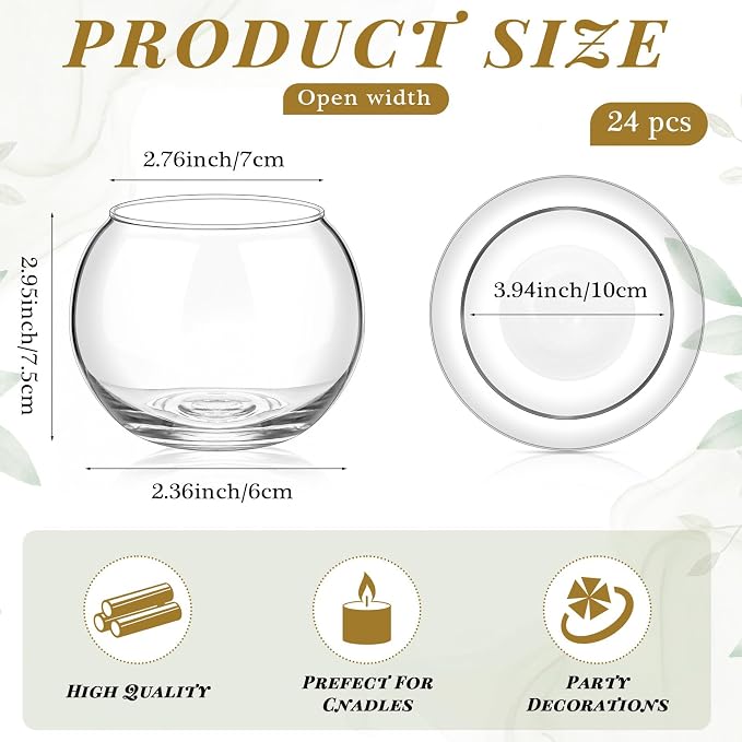 Zopeal 24 Pcs Glass Bubble Bowl Vase Bulk, Clear Round Glass Centerpiece Bowls for Wedding Table Decor, Fish Flower Bud Vase Terrarium for Event Party DIY (2.95" h X 3.94" w)