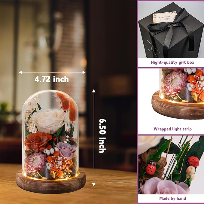 Forever Flower Gifts for MOM:Perfect Mothers Day Flowers for Mom Wife Grandma-Preserved Flower with Symbolic Ladybugs–Flowers for Delivery Prime on Anniversary Birthday (Orange)