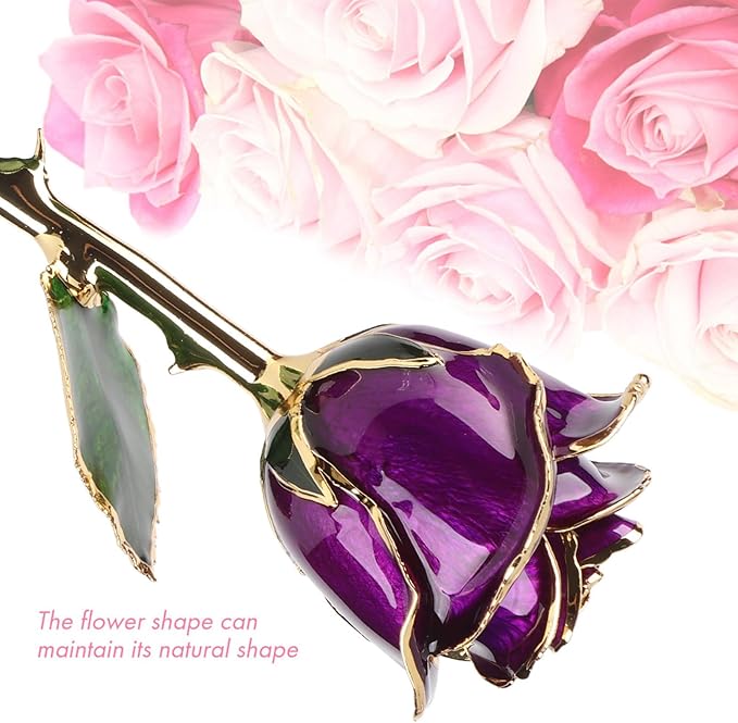 Ejoyous 24k Gold Dipped Rose Forever Preserved Long Stem Rose Flower for Wife Mother Girlfriend Her Birthday Christmas Day Valentine's Day Anniversary, Rose with Stand