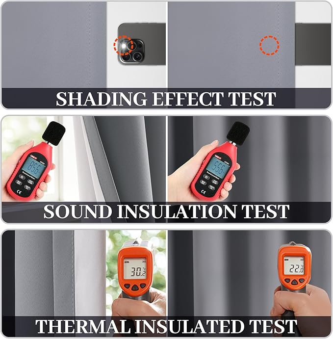 Yakamok Grey Room Darkening 100% Blackout Curtains Grommet Window Treatments with 2 Thick Layers-Gray Thermal Insulated Drapes Set of 2 Panels for Bedroom Living Room 52 Inches by 84 Inches Length