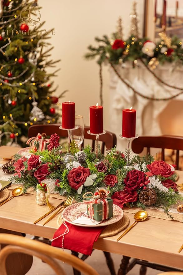 TINGE TIME Artificial Flowers Poinsettia Faux Flowers Bulk for DIY Bridal Wedding Bouquets Baby Shower Centerpiece Table Home Decorations