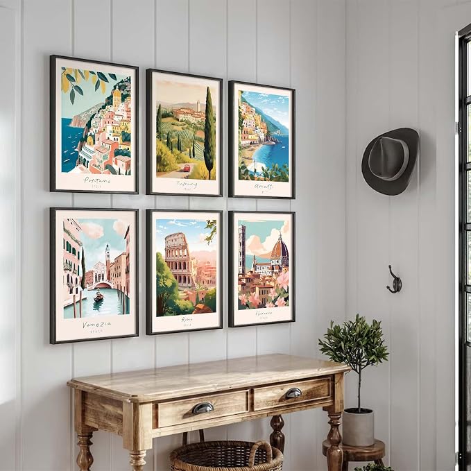 Tocliky Italian Italy Wall Art Decor Amalfi Coast Travel Poster Italy City Canvas Wall Art Vintage Landscape Beach Painting Artwork Modern for Bedroom Living Room 12x16 Prints Unframed Set of 6