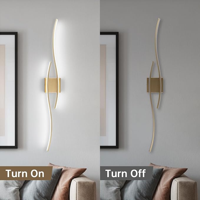 Modern LED Wall Sconce Set of Two with Remote Control, 40" Dimmable Wall Sconces Lighting Set of 2, Gold Wall Light with Timer, LED Wall Lamp Indoor for Bathroom Living Room Bedroom Corridor