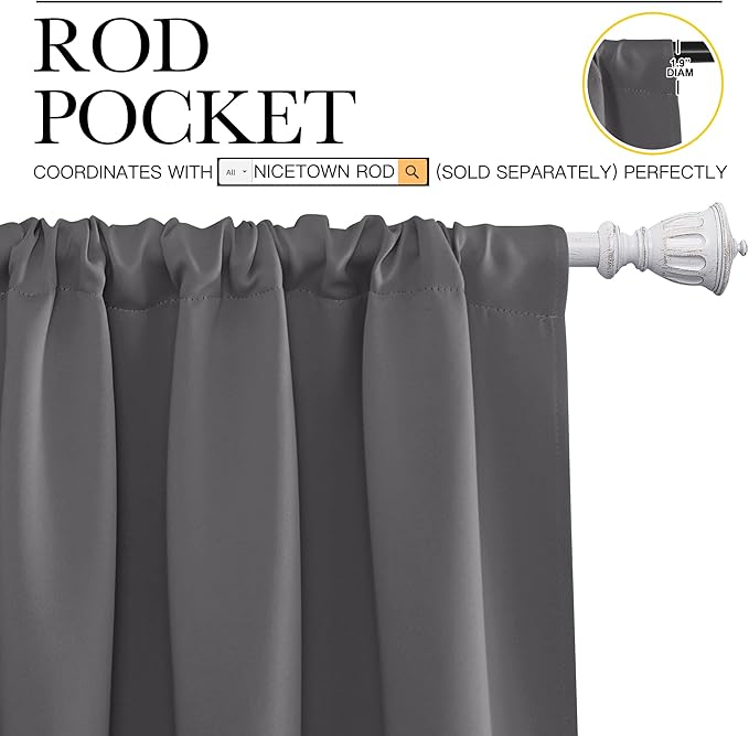NICETOWN Blackout Curtain Panels for Window - Thermal Insulated Rod Pocket Blackout Drapes/Draperies for Dining Room (2 Panels, W70 x L84 inches, Grey)