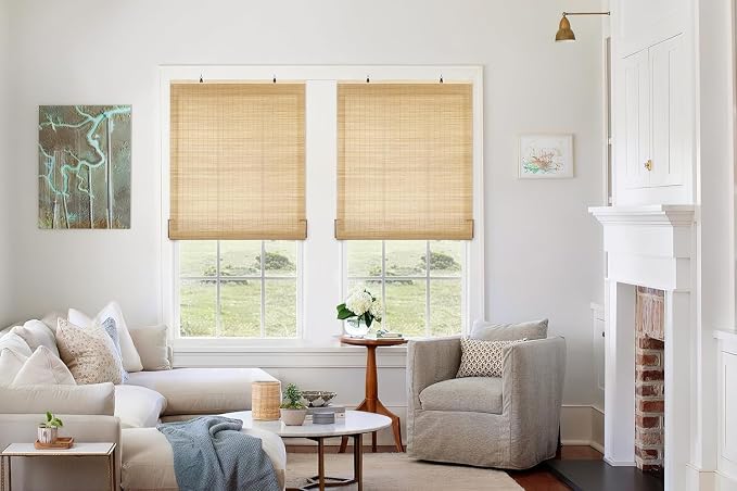 LazBlinds Cordless Bamboo Blinds, Custom Size, Carbonized | Bamboo Roll Up Shades for Windows, Light Filtering Hanging Window Blinds, Bamboo Shades for Patio Indoor/Outdoor Porch