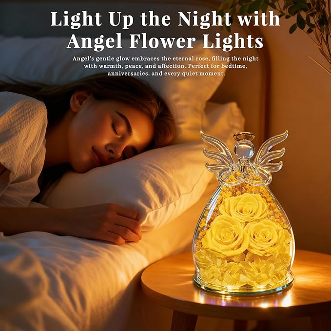 Beferr Mothers Day Mom Birthday Gifts for Women, Fresh Flowers for Delivery Forever Preserved Rose in Glass Angel Figurine, Anniversary Christian Real Rose for Grandma Nana Wife Mum from Daughter Son