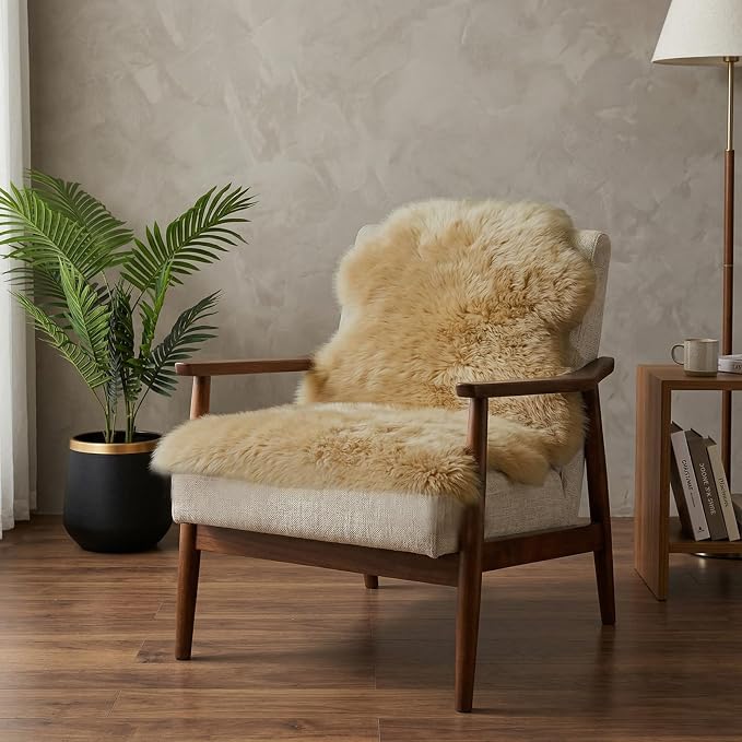 Genuine Sheepskin Rug New Zealand Fluffy Lambskin Rug, Natural Luxury Sheepskin Throw for Bedroom Living Room Children's Room Office- Premium Area Rug Chair Cover (2×3 Feet, Worm Brown)
