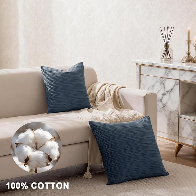 26x26 Pillow Covers Decorative Euro Shams Set of 2 Cotton Boho Throw Pillow Covers Large Square Pillowcase for Couch Bed, Blue Grey