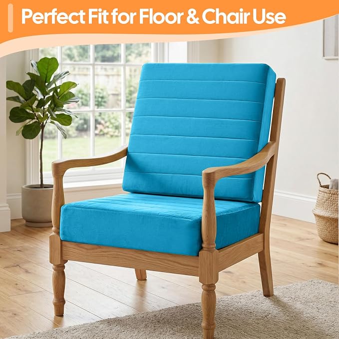 MeMoreCool Square Floor Pillow Seating for Adults Kids, Large Meditation Cushion Floor Pillow with Thick Foam & Soft Tufted Cover, Washable Big Pillow Seat Floor Cushion for Sitting Yoga 24" Blue