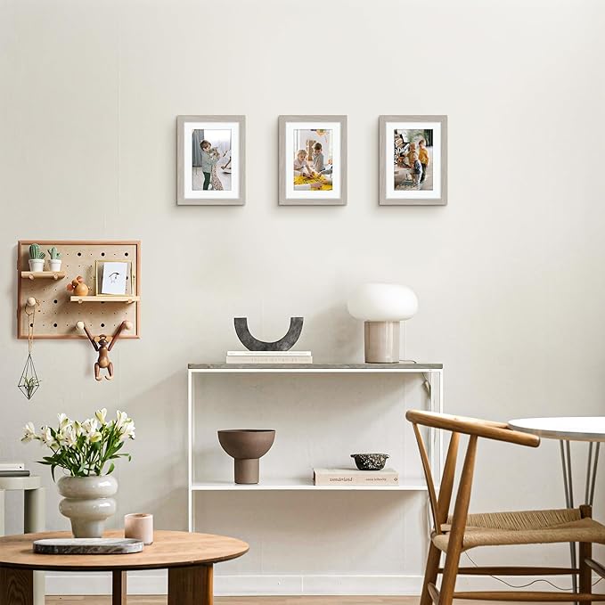 Picrit 5x7 Picture Frame for Wall Mounting or Table Top Display, Set of 12, Display 4x6 with Mat or 5x7 without Mat, Gray