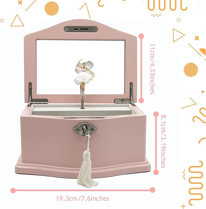 Medium Pink Ballerina Musical Jewelry Box with Mirror and Lock for Girls,Pink Kid's Jewelry Storage Music Chest,Gifts for Christmas,New Year and All Hoidays
