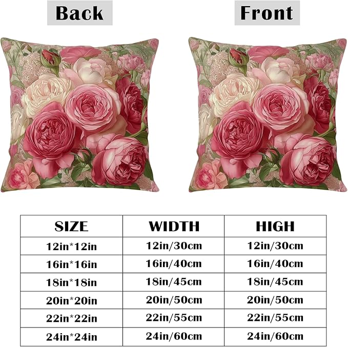 Vintage Rose Pillow Covers Rustic Pink Rose Flower Pillow Cases 24x24 Set of 2 Shabby Chic Floral Pillow Covers Spring Summer Farmhouse Cushion Case for Bedroom Living Room