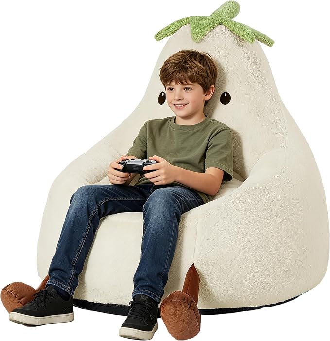 2.5FT Memory Foam Bean Bag Chair - Ultra Soft Faux Rabbit Fur Round Sofa with Handle & Machine Washable Cover, Comfy Lazy Chair for Kids Teens, Perfect for Reading Gaming in Living Room Bedroom，Beige