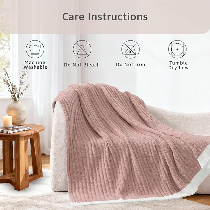 WRENSONGE Soft Throw Blanket for Couch-Cozy Reversible Knitted Blankets | Lightweight Warm Fluffy Decor for Women, Mom, Her & Girls, Sofa, Chair, Bed, 50x60in, Pink
