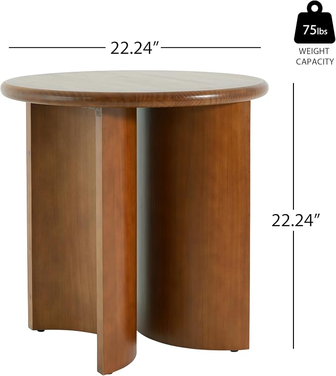 Christopher Knight Home Vines Modern Round Side Table, Living Room Sofa End Table, Small Coffee Table with Fan-Shaped Legs, Walnut