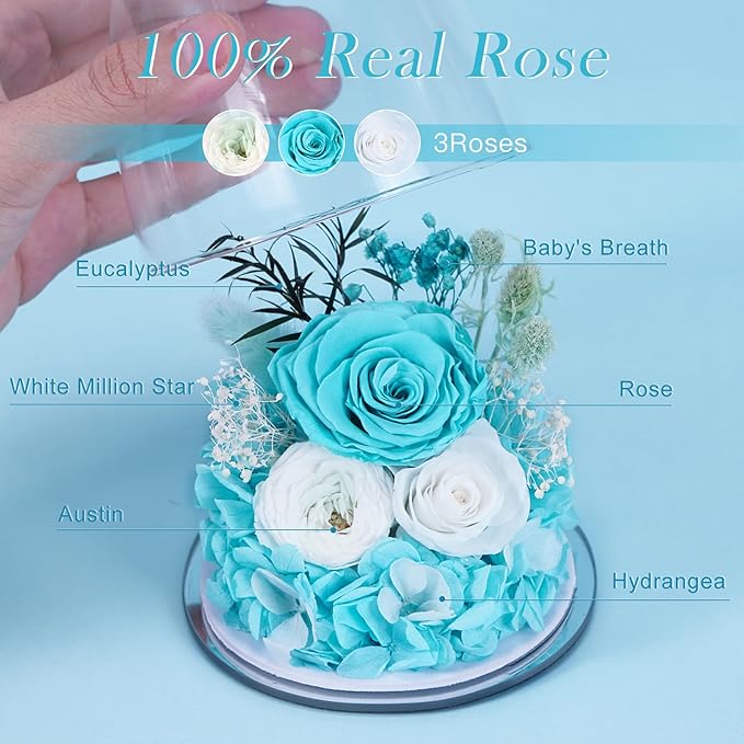 FIACO Gifts for Women Mom Preserved Rose Forever Flower in Glass Angel Figurine Fresh Flowers for Delivery Birthday Gifts for Grandma Wife Sister Christmas Anniversary Eternal Roses